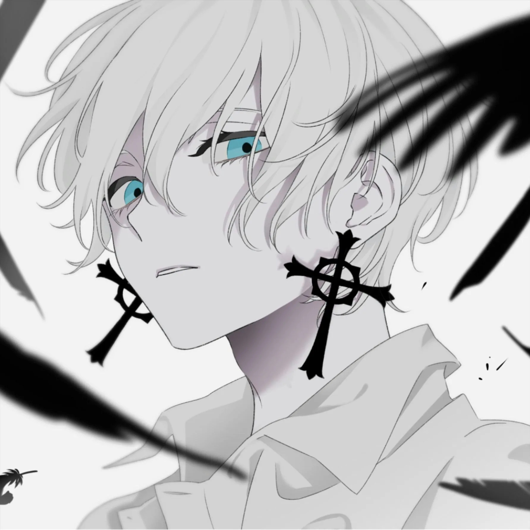 Ảnh chân dung nữ anime đen trắng với vẻ mặt lạnh lùng