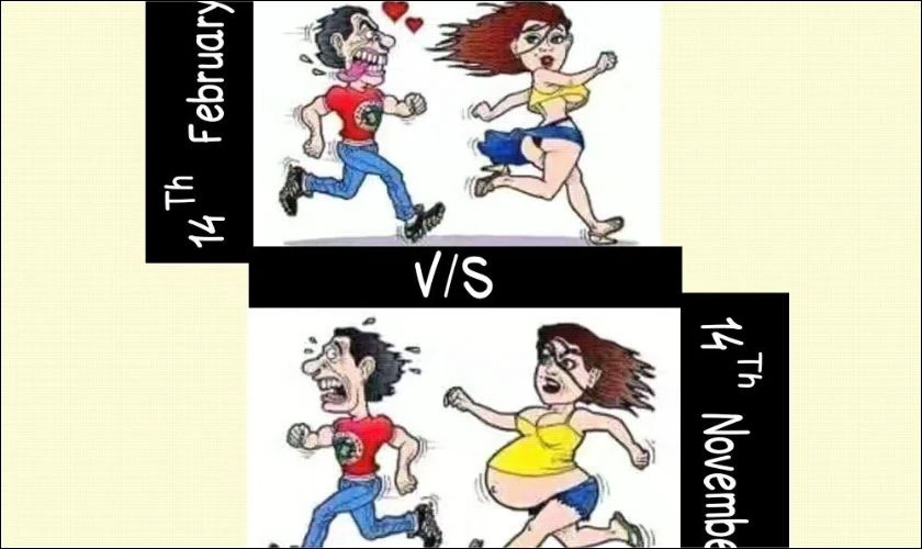 Ảnh chế trước và sau Valentine thể hiện sự khác biệt hài hước