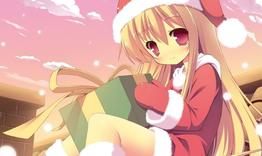 Ảnh chibi cô gái cầm hộp quà lớn mừng Noel