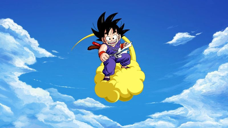 Ảnh chibi Songoku bay lượn trên không trung với hiệu ứng năng lượng