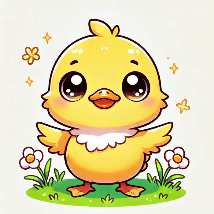 Ảnh chibi vịt vàng với đường nét đơn giản, cute