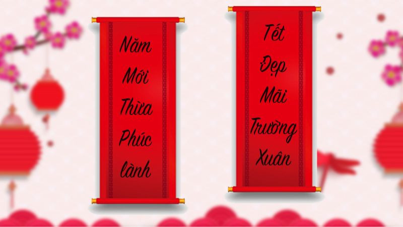 Tuyển Chọn Hình Ảnh Chúc Mừng Năm Mới Ý Nghĩa Ảnh chúc mừng năm mới với câu đối đỏ và hoa mai