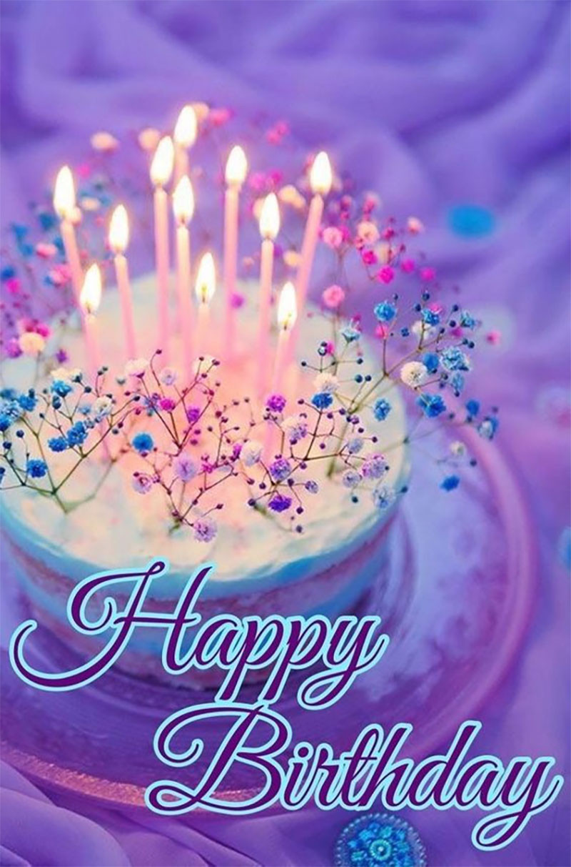 Ảnh chúc mừng sinh nhật lãng mạn với tông màu tím và hoa cho người thích màu tím