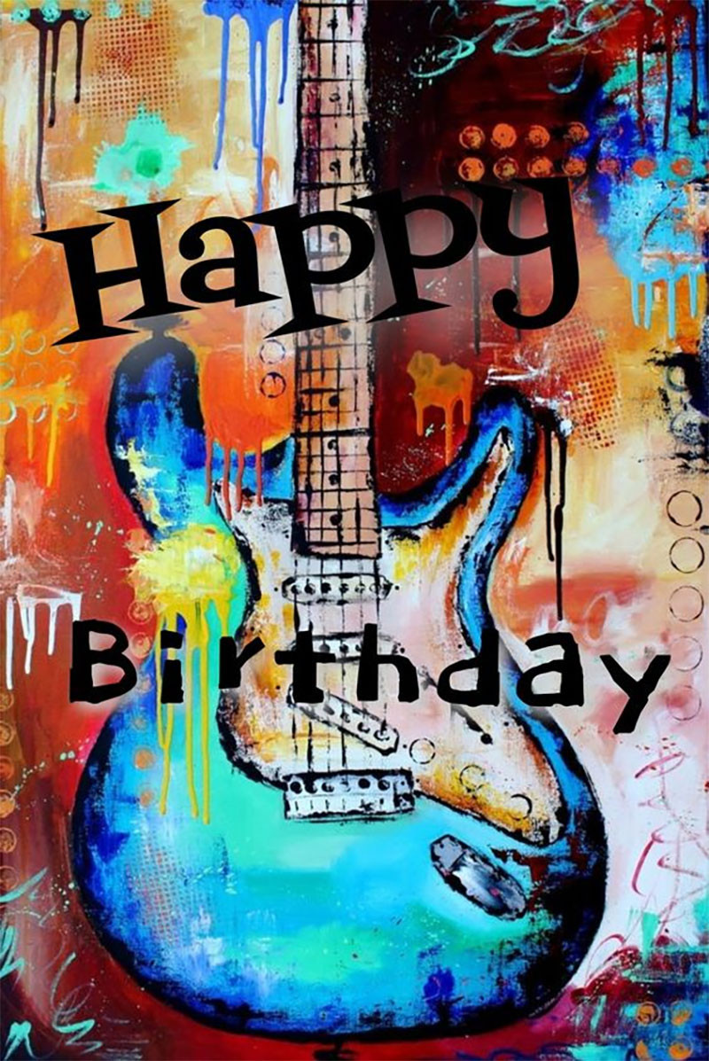 Ảnh chúc mừng sinh nhật nghệ thuật với nốt nhạc và cọ vẽ