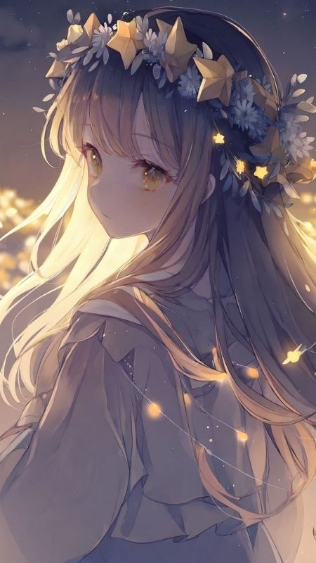 Ảnh cô công chúa Anime đang vui đùa cùng với đom đóm