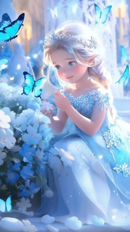 Ảnh cô công chúa băng giá lúc nhỏ nô đùa cùng hoa và bướm