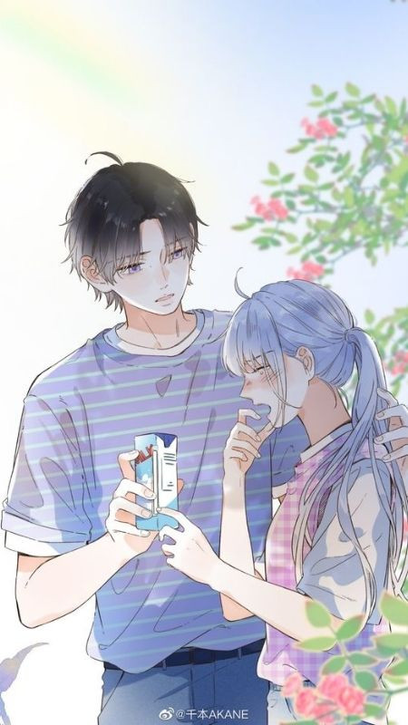 Ảnh đôi ny Anime với cảnh cậu bạn lo lắng cho cô gái