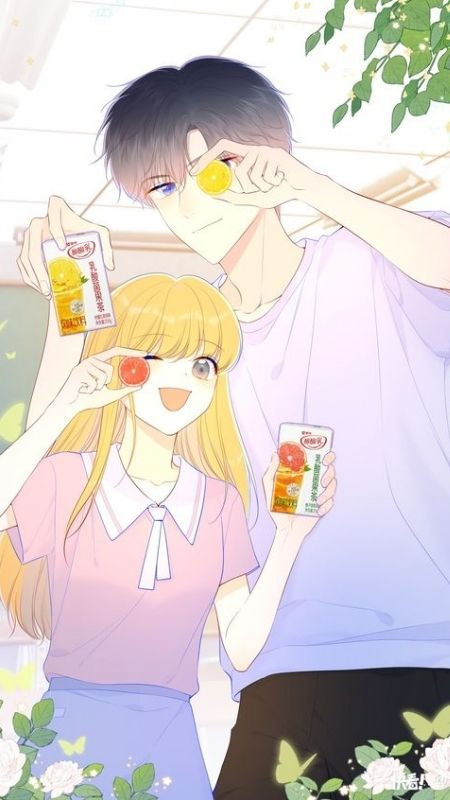 Ảnh đôi ny phong cách Anime quảng cáo đồ uống đáng yêu