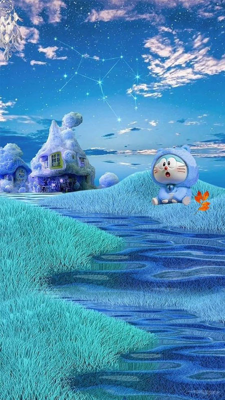 Ảnh Doremon cute với đồ ăn