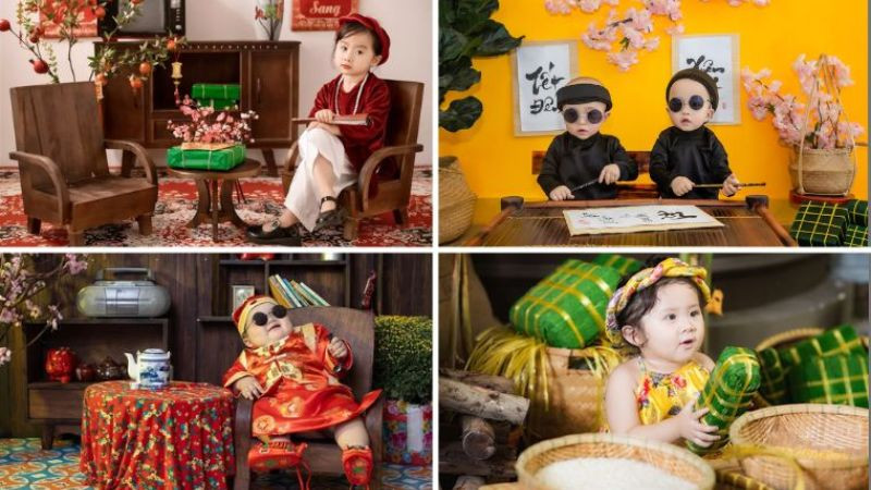 Ảnh em bé cute mặc áo dài truyền thống