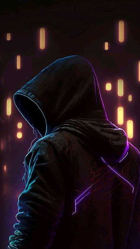 Ảnh hacker ngầu tông neon hồng xanh trước phông nền kỹ thuật số