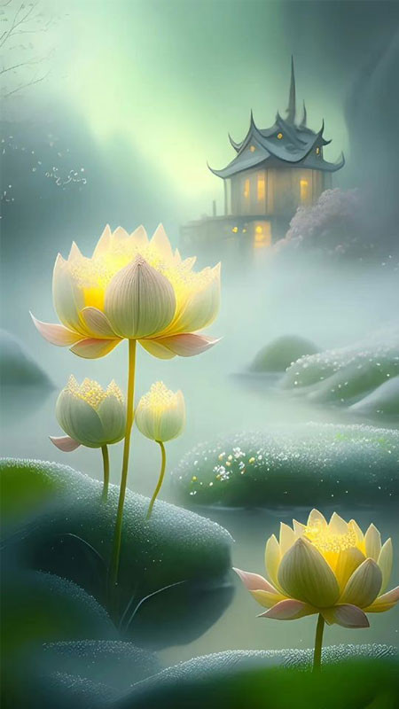 Ảnh hoa sen trắng nhìn từ trên xuống với bố cục đối xứng