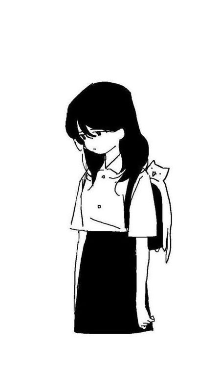 Ảnh hoạt hình buồn cute hình cô bé nhìn ra ngoài cửa sổ