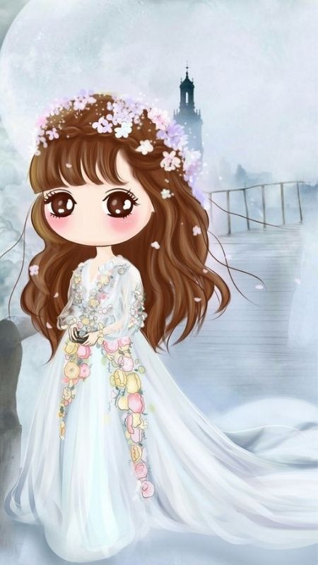 ảnh hoạt hình Chibi cô gái dễ thương với váy công chúa