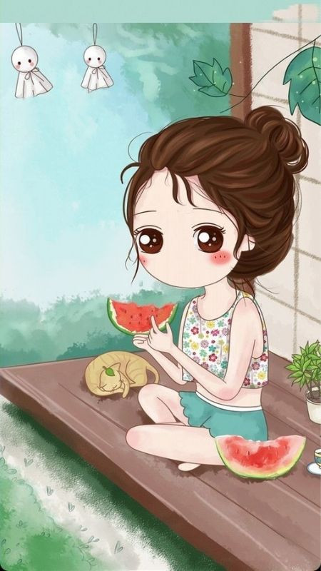 ảnh hoạt hình Chibi cô gái tự do thoải mái