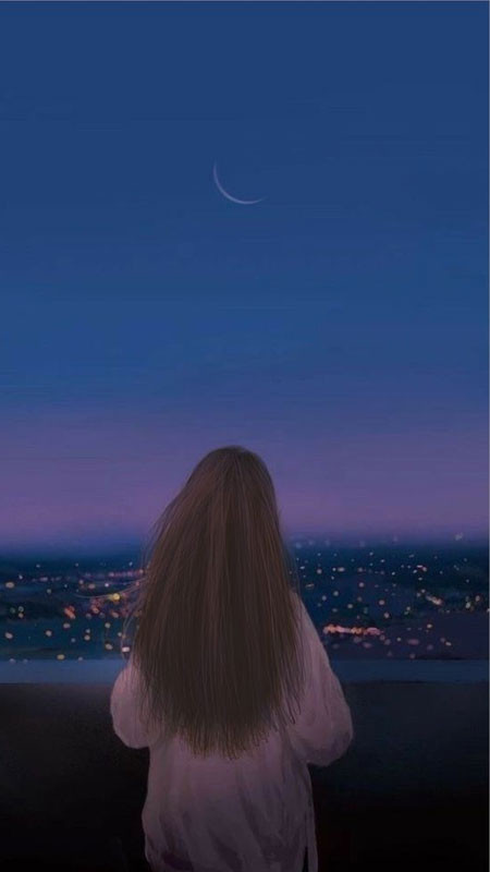 Ảnh hoạt hình cô gái buồn ngồi co ro