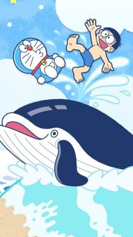 ảnh hoạt hình Doraemon cùng Nobita tắm biển vui nhộn