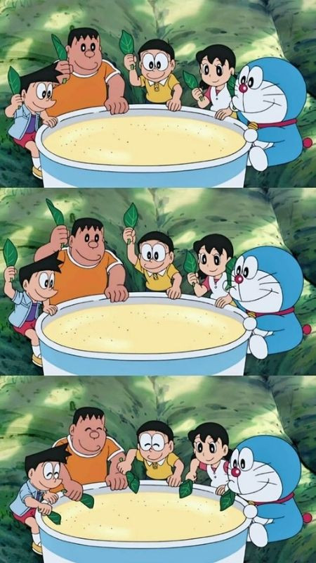 ảnh hoạt hình Doraemon và bạn bè khám phá bát canh khổng lồ