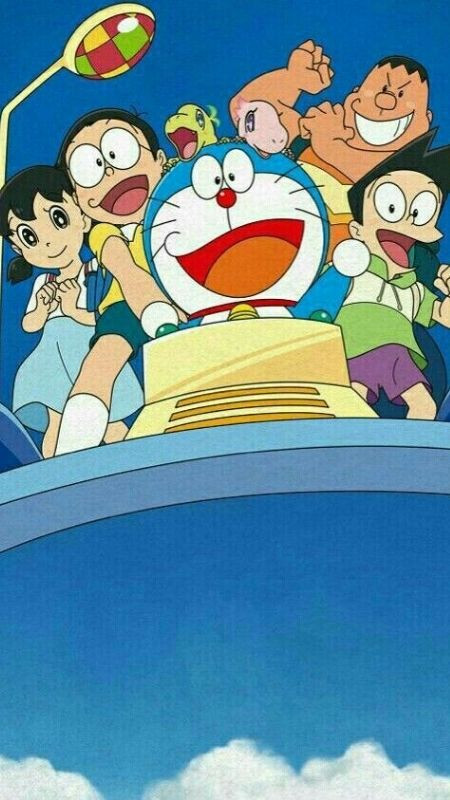 ảnh hoạt hình nhóm bạn Doraemon trong tập truyện chiếc đĩa bay kỳ quái
