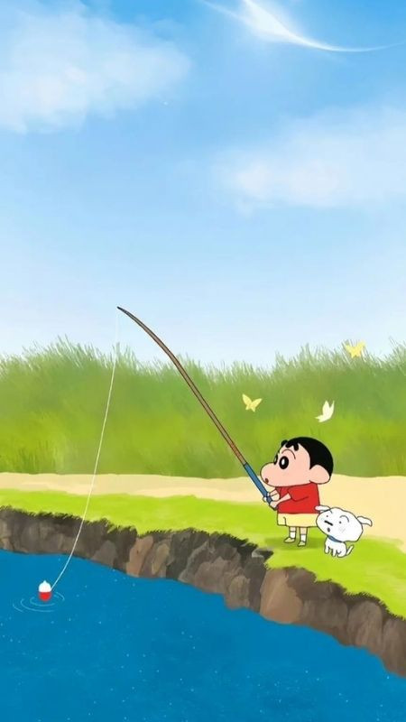 ảnh hoạt hình Shin câu cá cùng cún cưng Bạch Tuyết