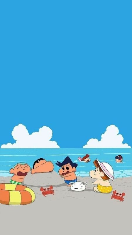 ảnh hoạt hình Shin cùng bạn bè đi tắm biển vui vẻ