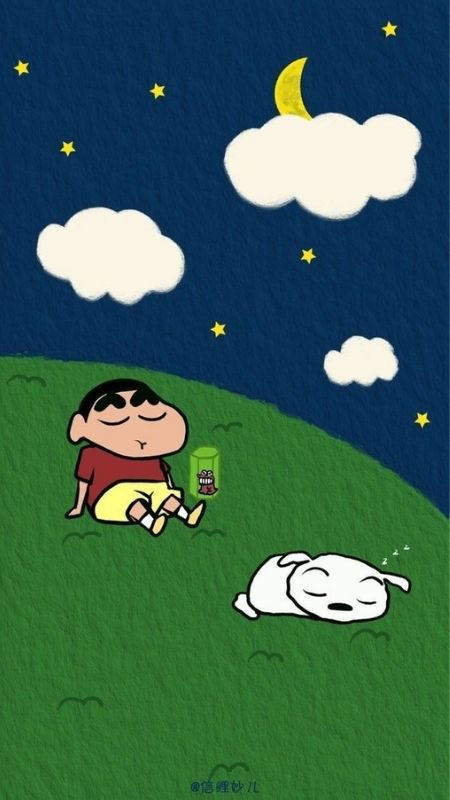 ảnh hoạt hình Shin cùng cún cưng ngắm sao ban đêm
