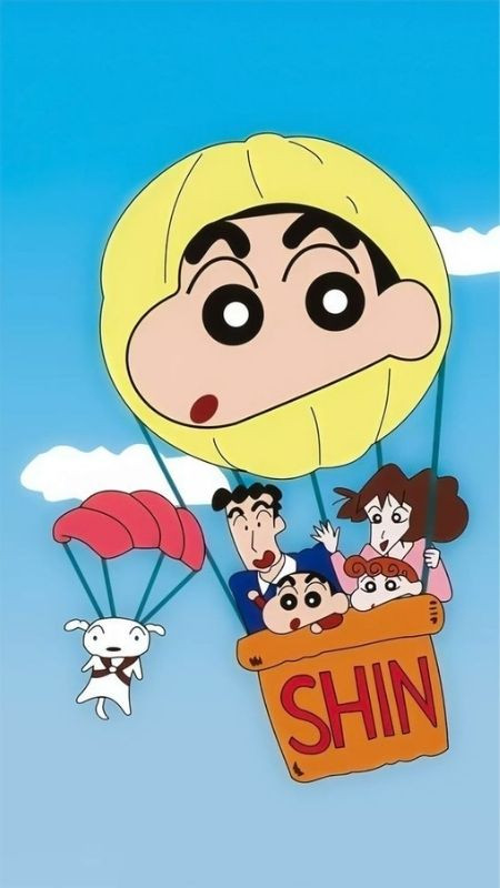 ảnh hoạt hình Shin cùng gia đình trên khinh khí cầu