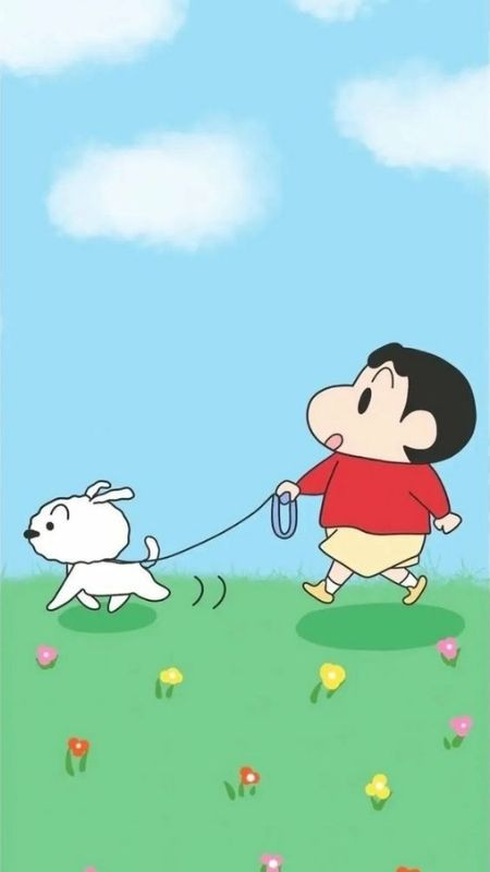 ảnh hoạt hình Shin và cún cưng Bạch Tuyết đi dạo