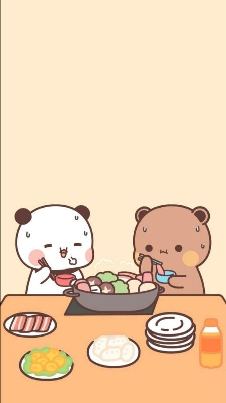ảnh icon hoạt hình couple gấu cùng nhau ăn lẩu