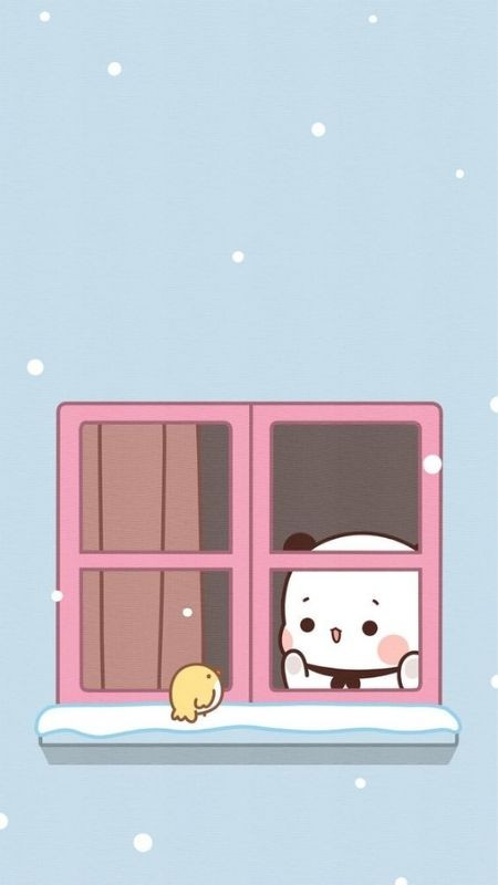 ảnh icon hoạt hình gấu trắng và chú chim nhỏ bên cửa sổ