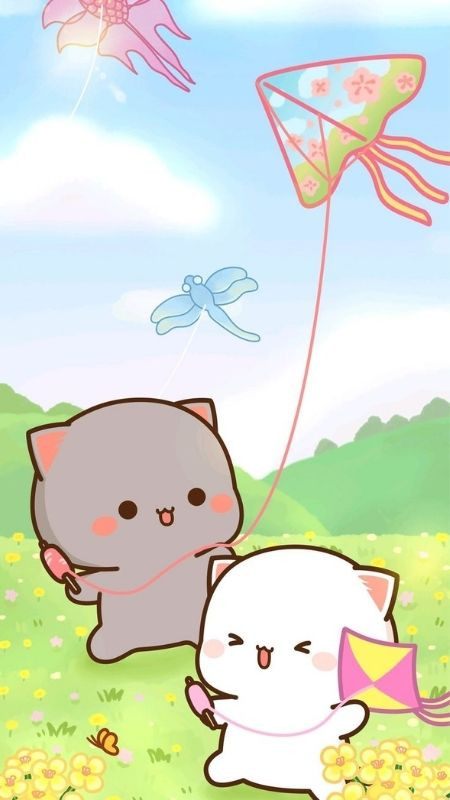 ảnh icon hoạt hình gấu trắng và xám cùng nhau chơi thả diều