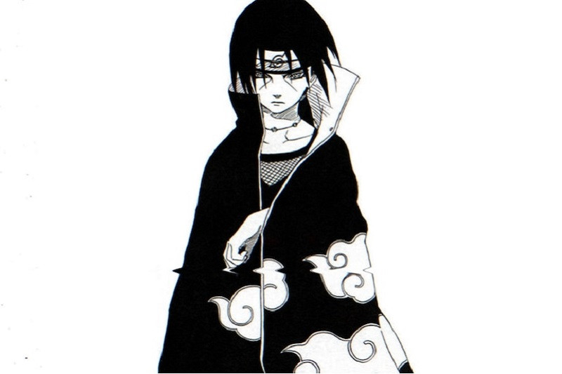 Ảnh Itachi Uchiha trong mưa, tông màu đen trắng