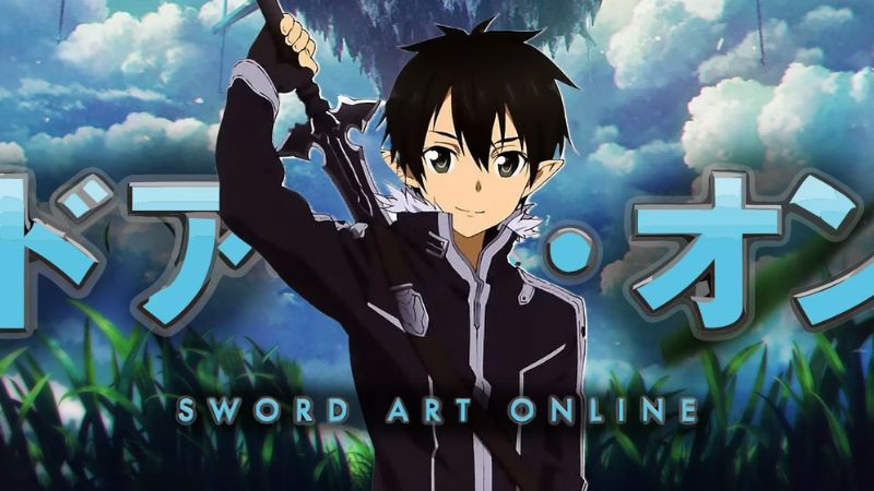 Ảnh Kirito trong tư thế chiến đấu đầy mạnh mẽ, thể hiện kỹ năng kiếm thuật điêu luyện