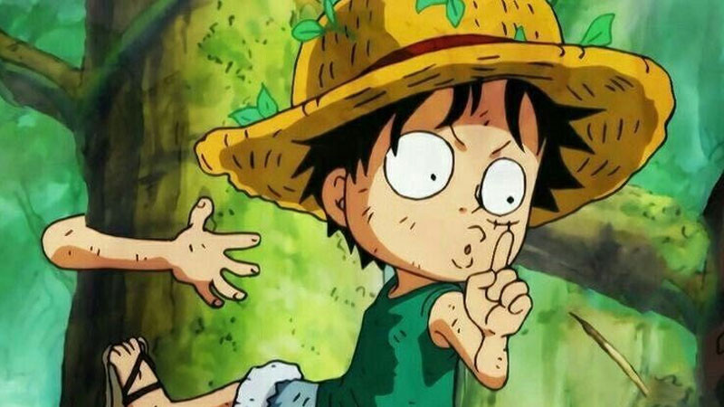 Ảnh Luffy khi còn bé với chiếc mũ rơm.