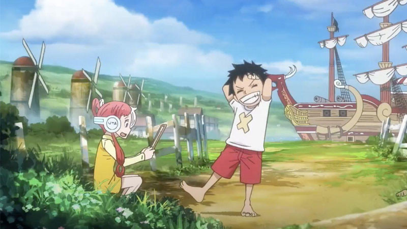 Ảnh Luffy lúc nhỏ đang rèn luyện sức mạnh.