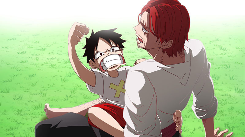 Ảnh Luffy nhỏ với vết sẹo dưới mắt.