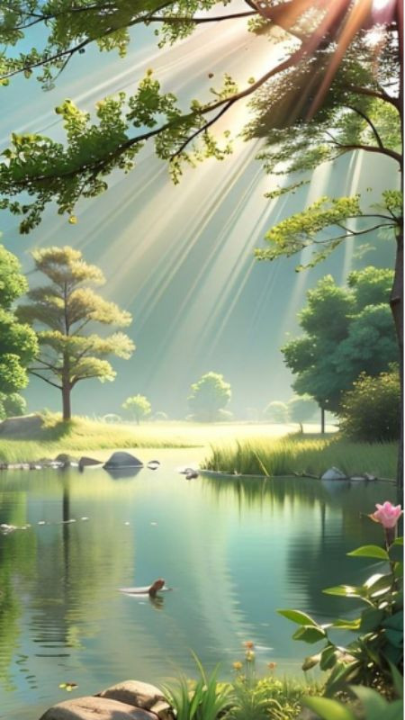 Ảnh màn hình điện thoại phong cảnh rừng cây xanh tươi dưới bầu trời