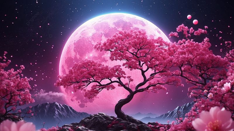 Ảnh mặt trăng mùa xuân giữa muôn hoa khoe sắc