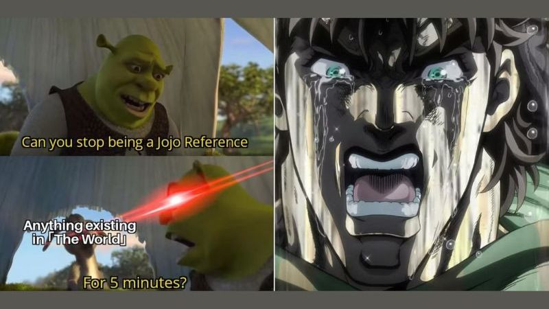 Ảnh meme Jojo với tư thế đặc trưng của nhân vật, thể hiện sự &quot;kỳ quái&quot;