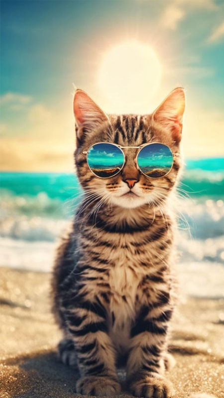 Ảnh mèo ngầu đeo kính và thè lưỡi tinh nghịch