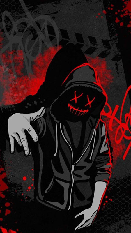 Ảnh minh họa hacker với mặt nạ Guy Fawkes và mã code