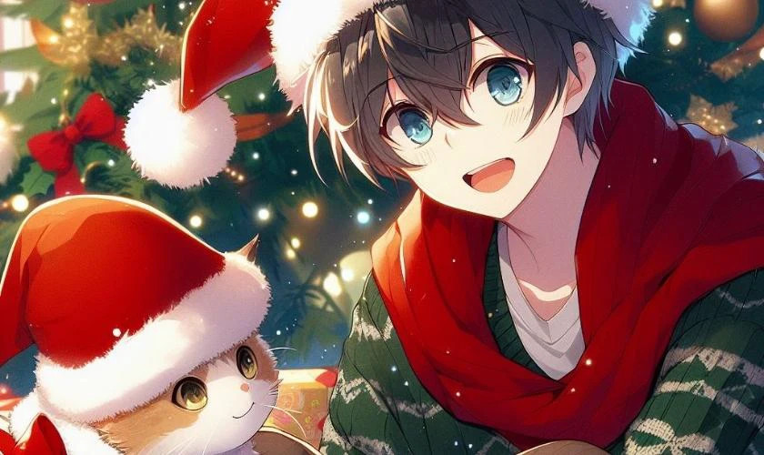 Ảnh nam anime chibi cute trong không khí Giáng sinh