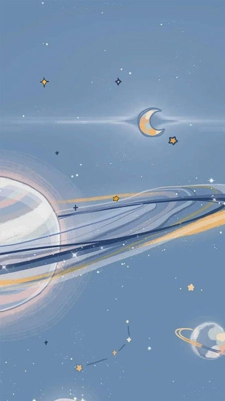 Ảnh nền cute galaxy lấp lánh với ngôi sao và nhân vật