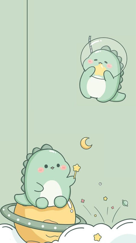 Ảnh nền cute hình khủng long màu xanh ngộ nghĩnh