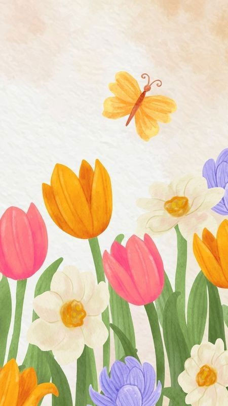 Ảnh nền cute sơn mài với hình ảnh động vật và hoa cỏ đáng yêu