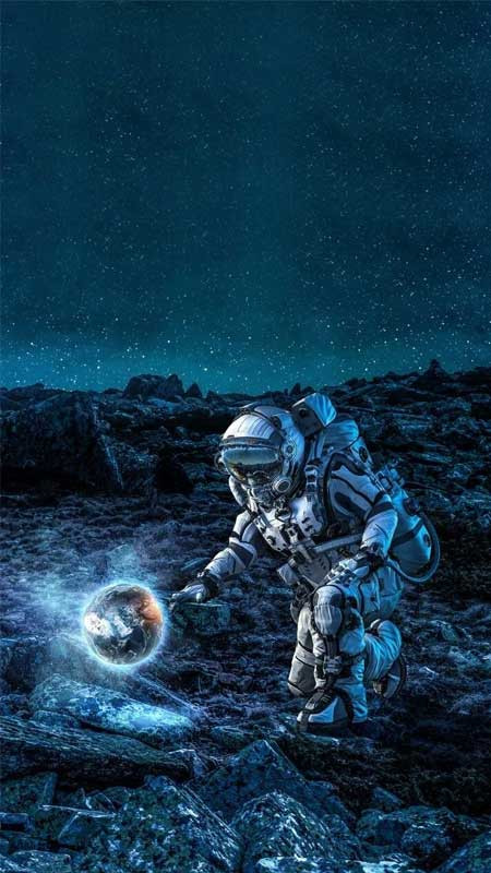 Ảnh nền phi hành gia ngồi nhìn về phía Trái Đất