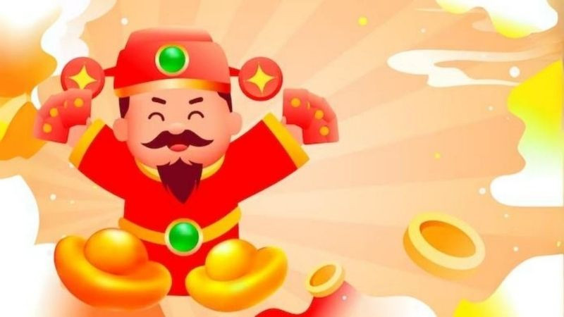 Ảnh nền Thần Tài trong bộ áo đỏ truyền thống