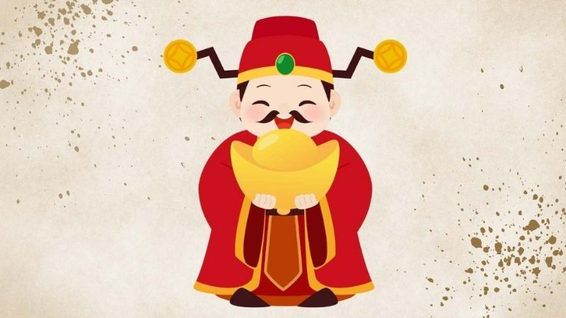 Ảnh nền Thần Tài với nụ cười hiền từ và thỏi vàng
