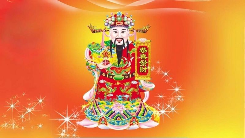 Ảnh nền Thần Tài với phong cách tranh vẽ truyền thống