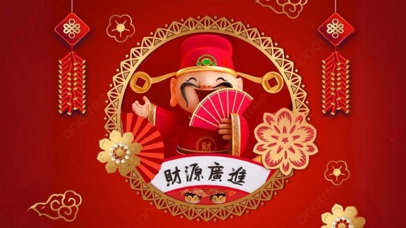 Ảnh nền Thần Tài với phong cách truyền thống và biểu tượng tài lộc